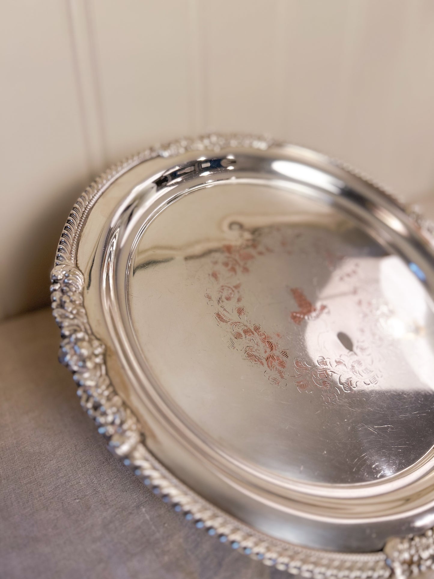 Early 20th Century Round Sterling Silver on Copper Platter