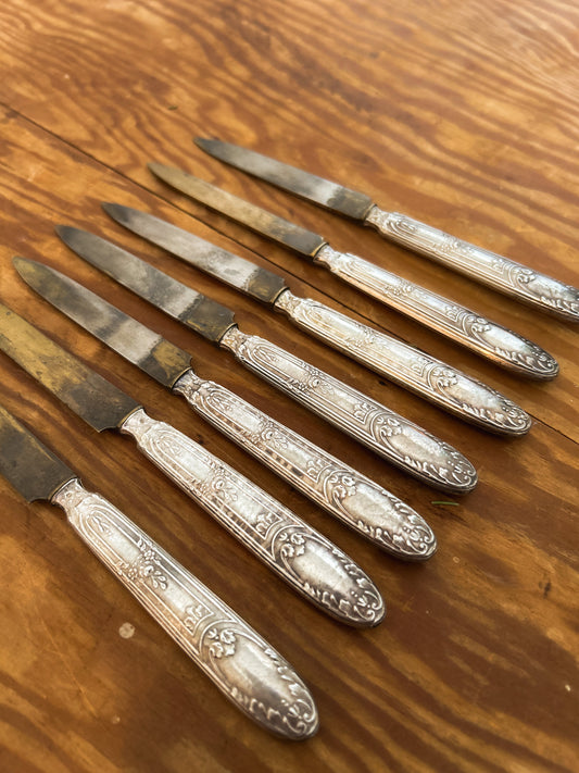 Silver Plated Cheese Fruit Knife, Ornate Handles