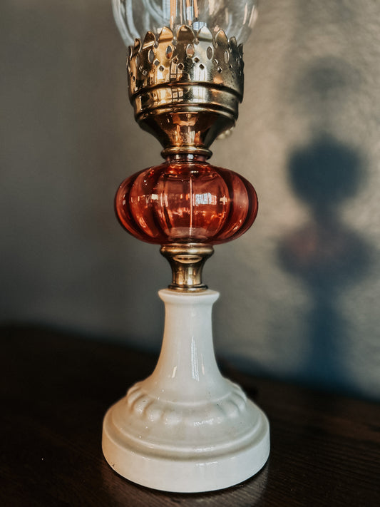 Antique Cranberry and Milk Glass Lamp