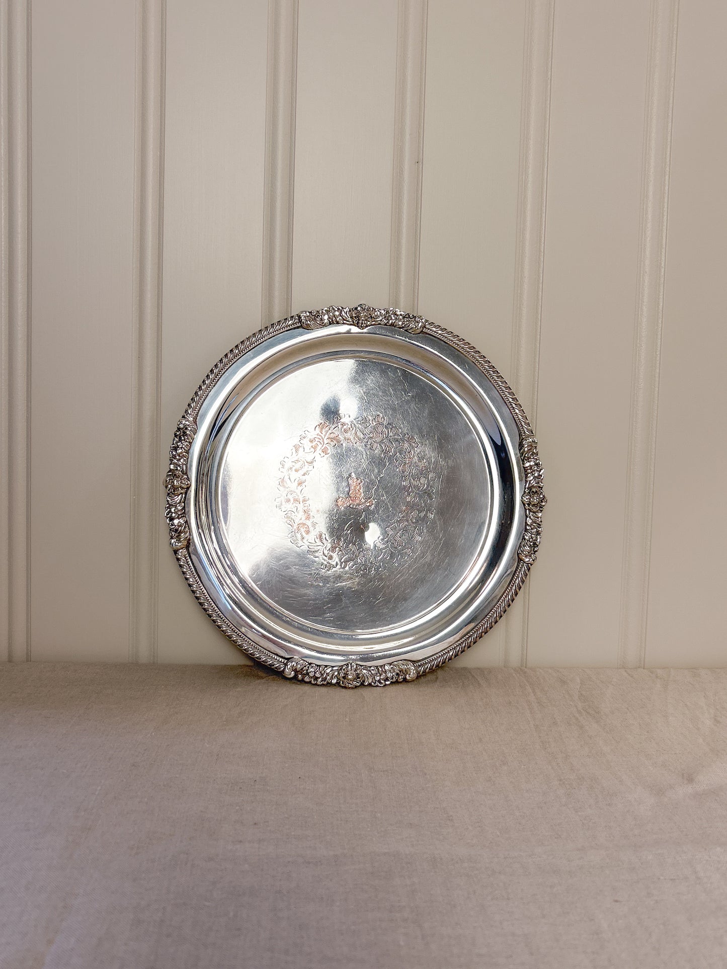 Early 20th Century Round Sterling Silver on Copper Platter