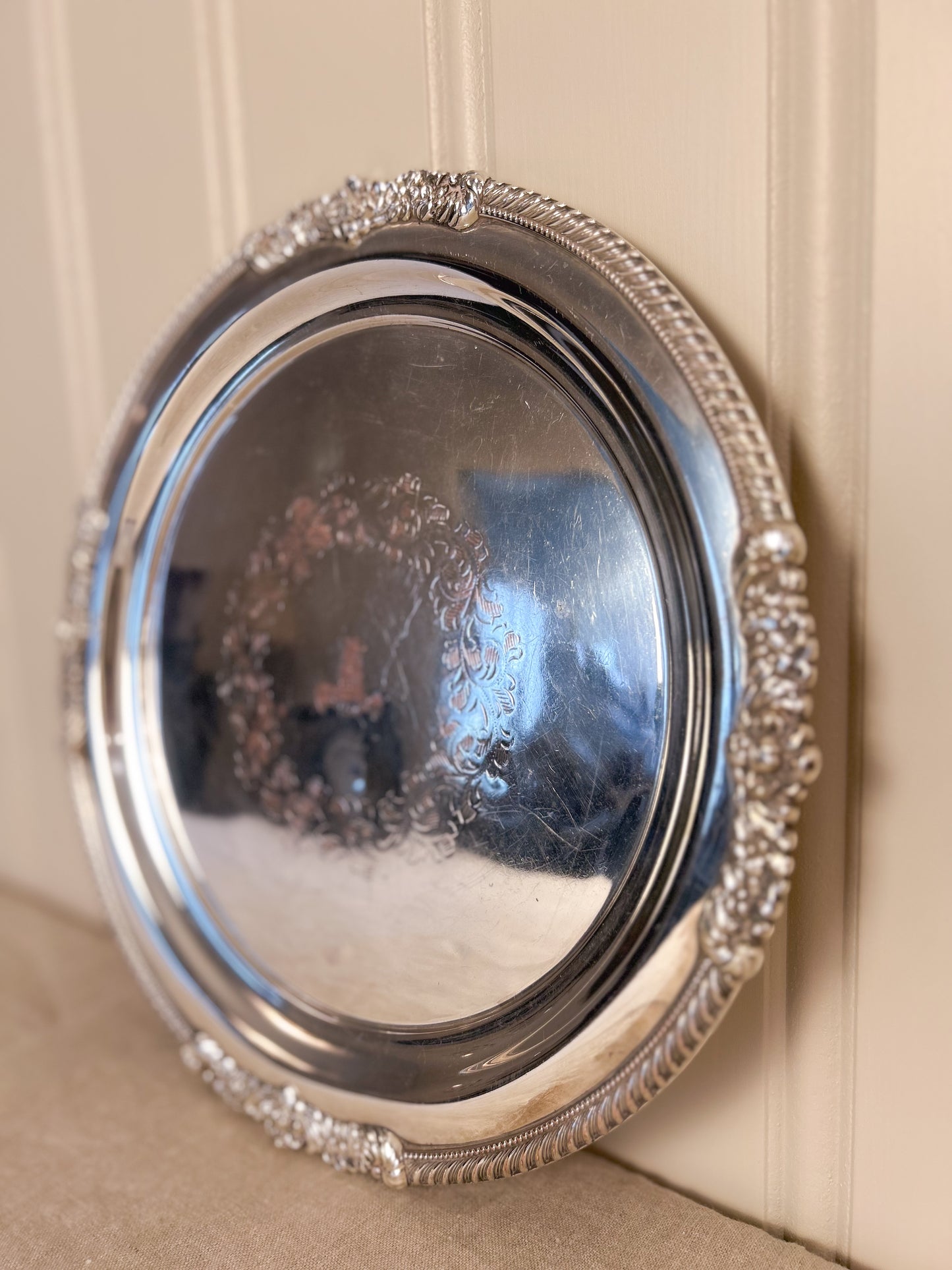 Early 20th Century Round Sterling Silver on Copper Platter