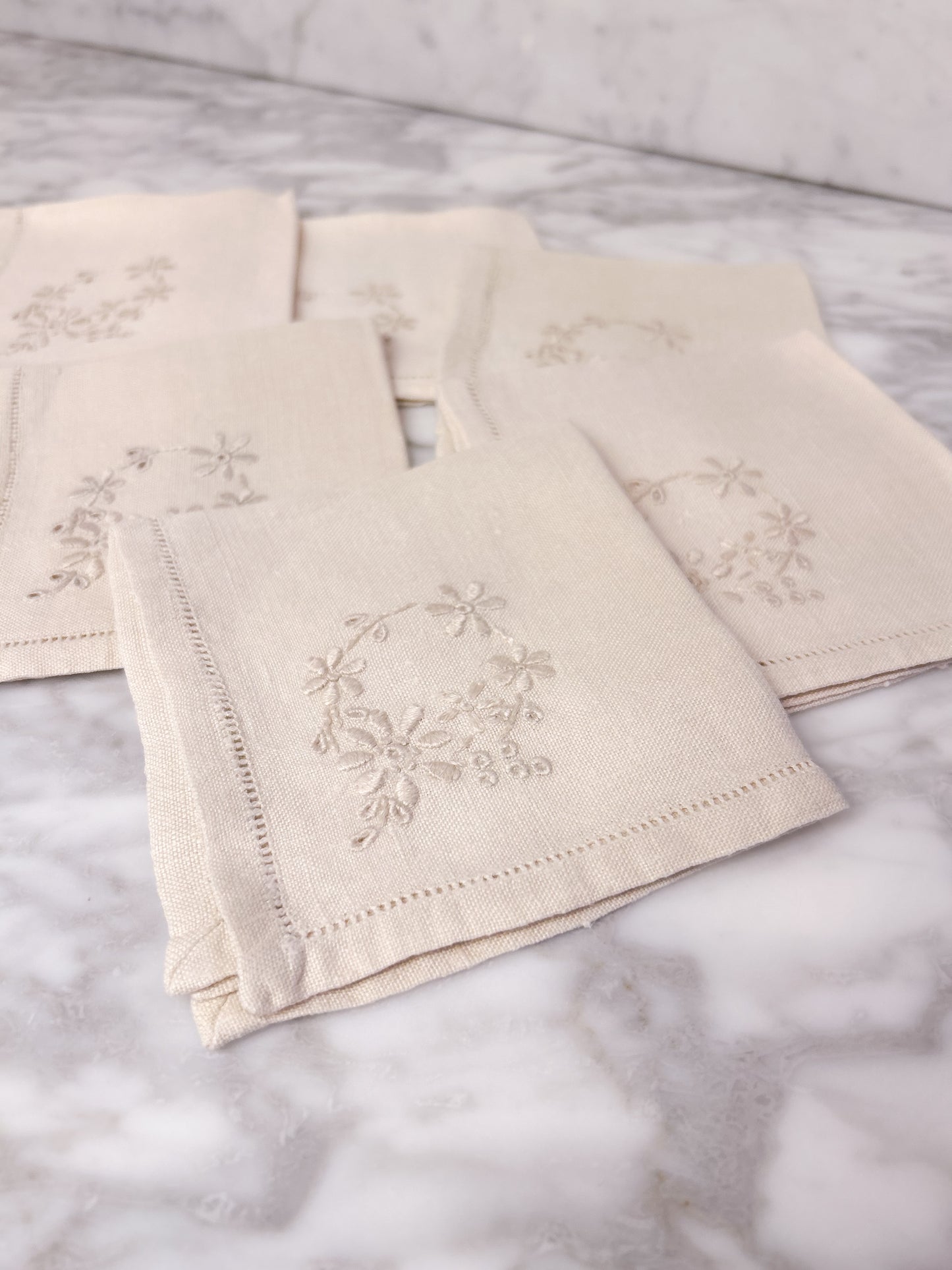 Cream Linen Tea Napkins, Set of 6