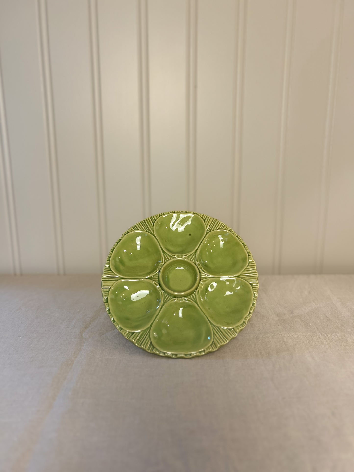 Mid-Century French Green Ceramic Oyster Plate