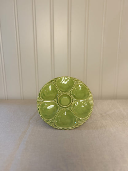 Mid-Century French Green Ceramic Oyster Plate