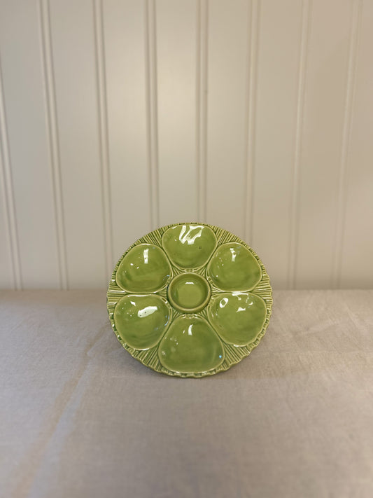 Mid-Century French Green Ceramic Oyster Plate