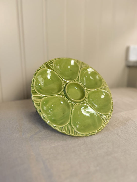 Mid-Century French Green Ceramic Oyster Plate