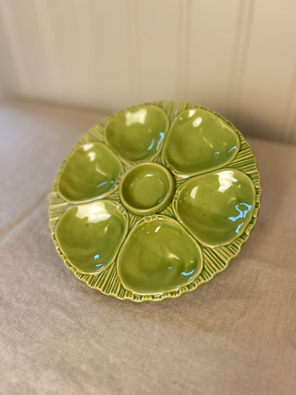 Mid-Century French Green Ceramic Oyster Plate