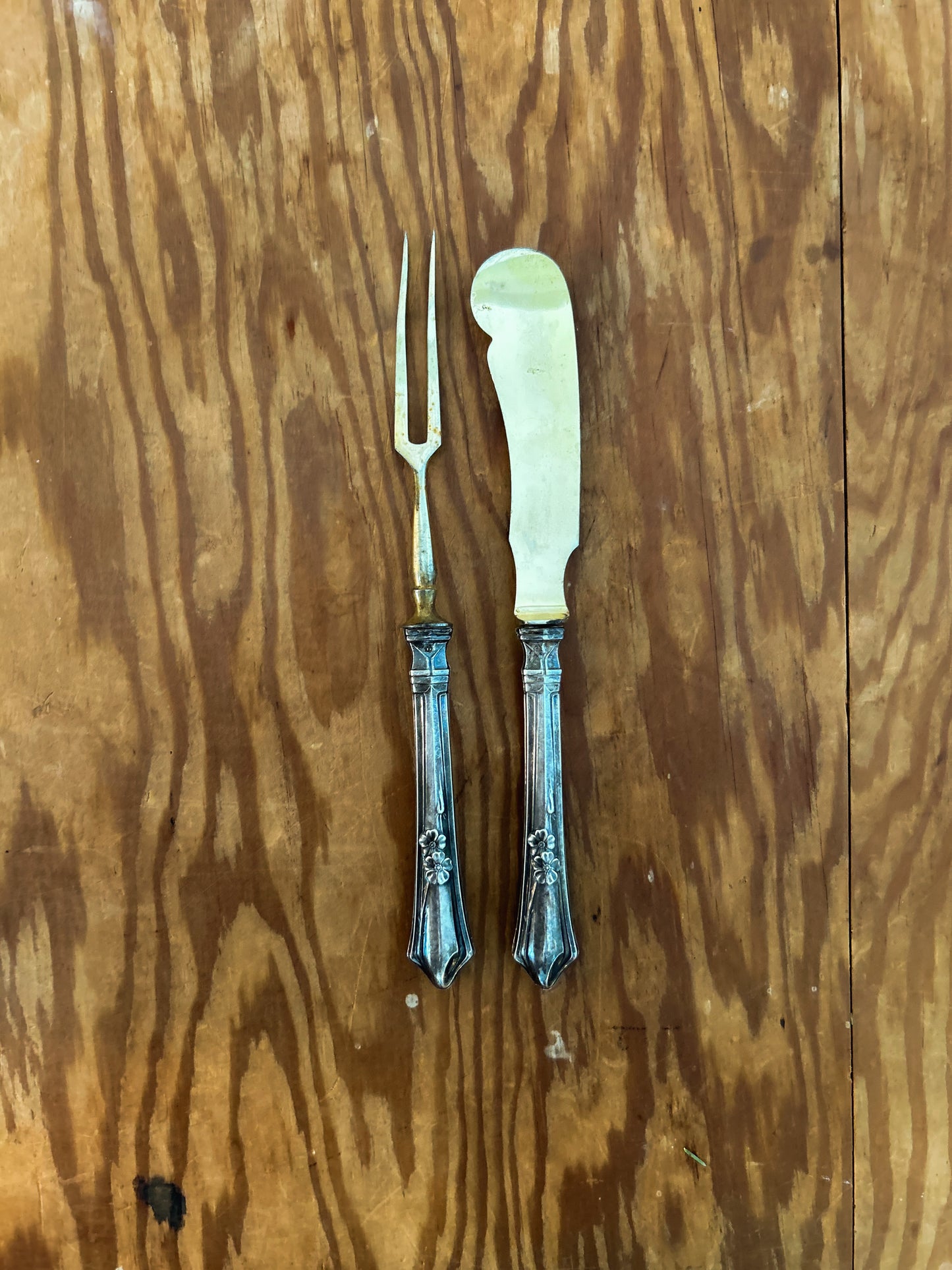 19th Century Sterling Silver Handle, Gold Plated Brass, Fish serving set