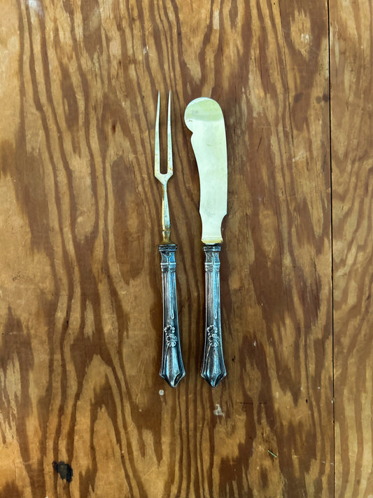 19th Century Sterling Silver Handle, Gold Plated Brass, Fish serving set