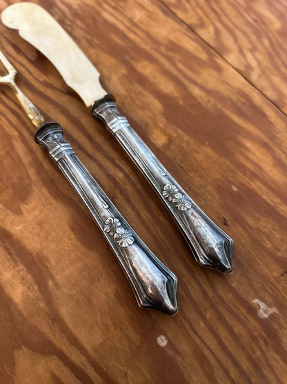 19th Century Sterling Silver Handle, Gold Plated Brass, Fish serving set