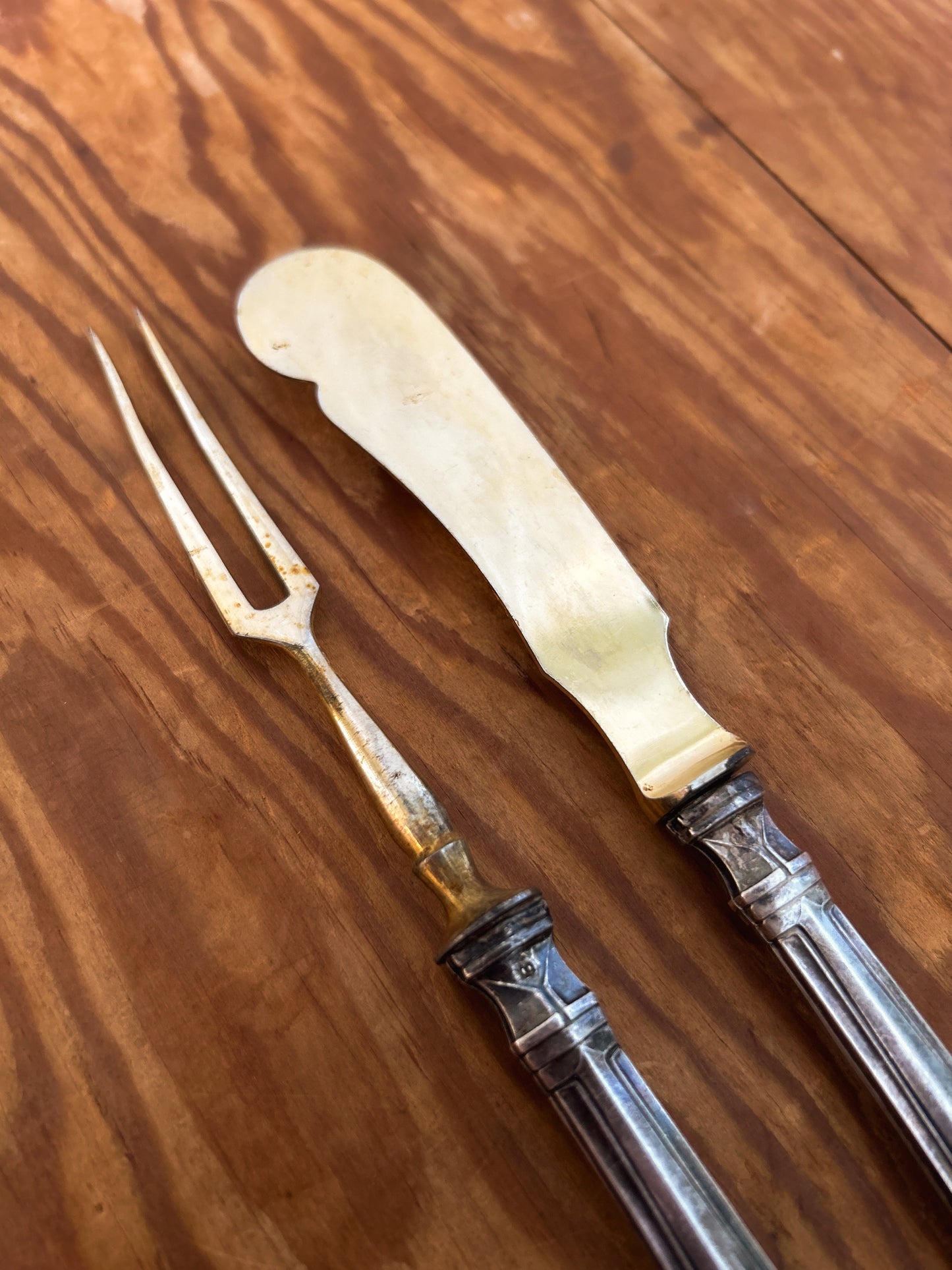 19th Century Sterling Silver Handle, Gold Plated Brass, Fish serving set