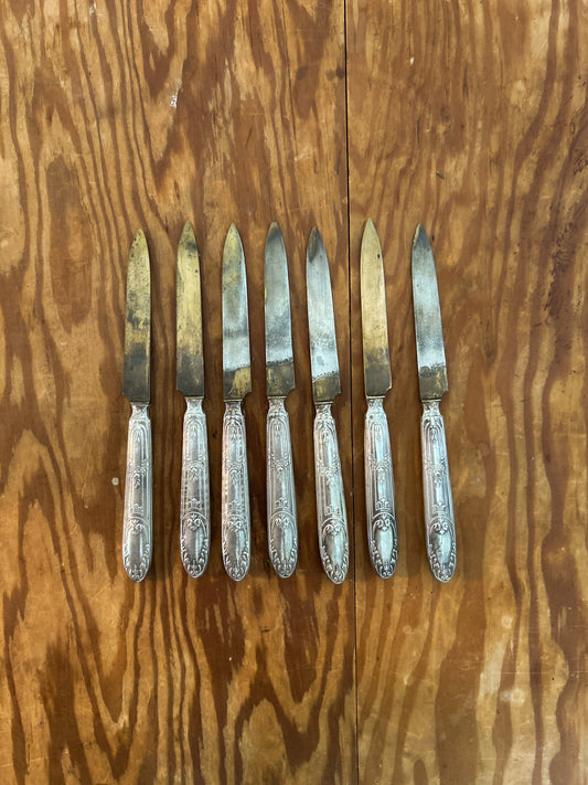 Silver Plated Cheese Fruit Knife, Ornate Handles