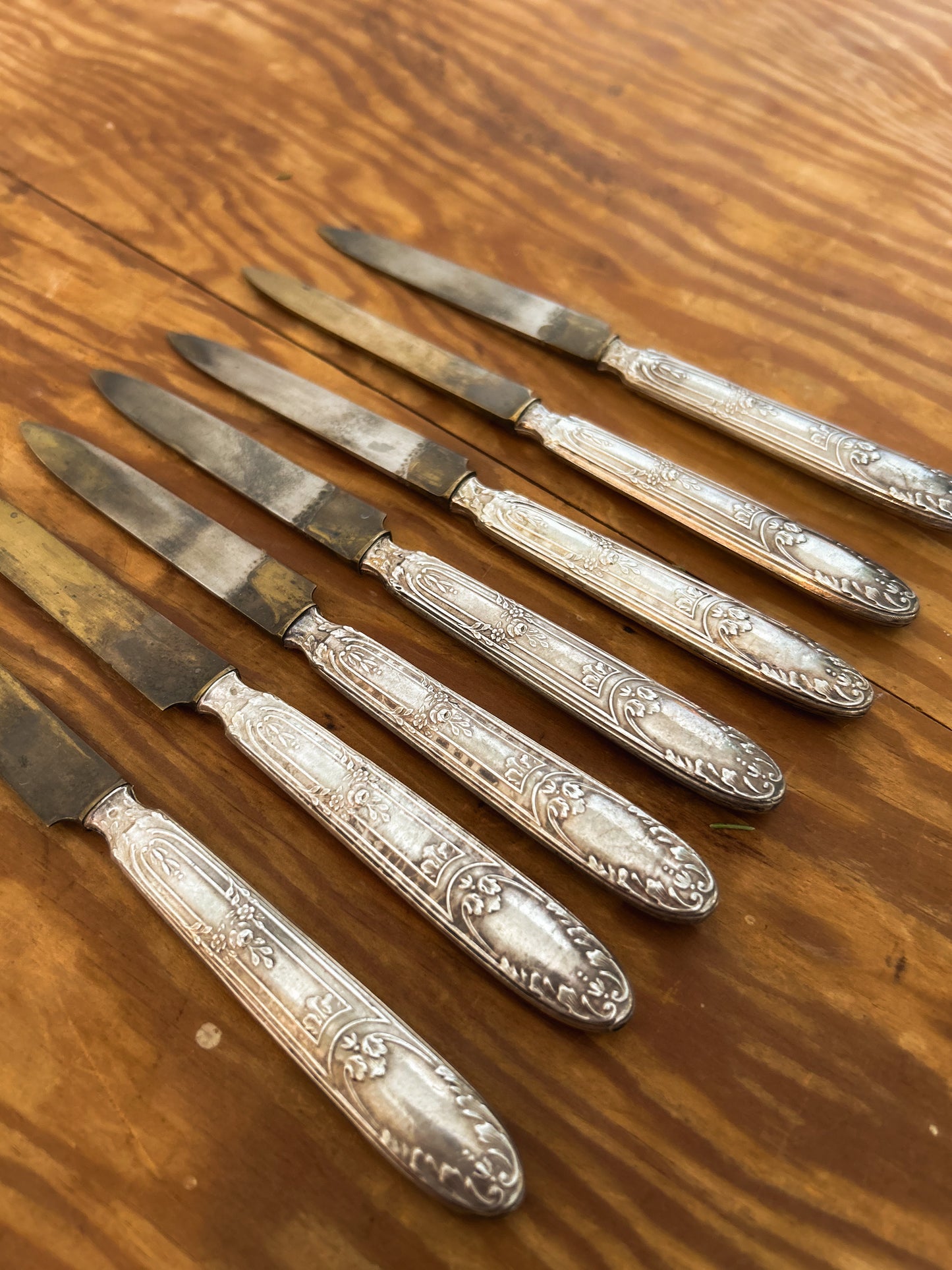 Silver Plated Cheese Fruit Knife, Ornate Handles