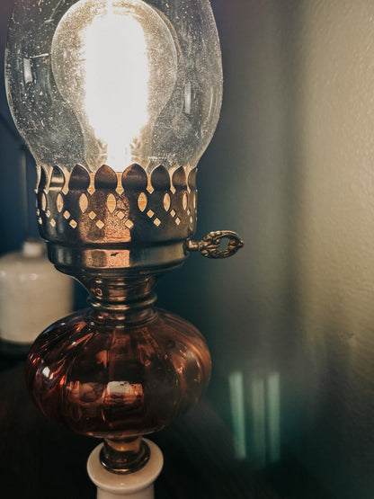 Antique Cranberry and Milk Glass Lamp