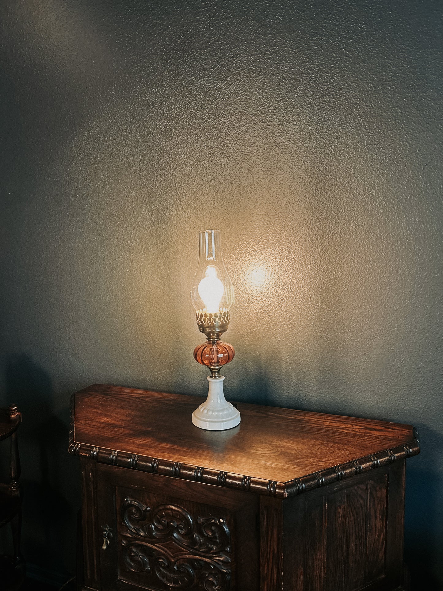 Antique Cranberry and Milk Glass Lamp