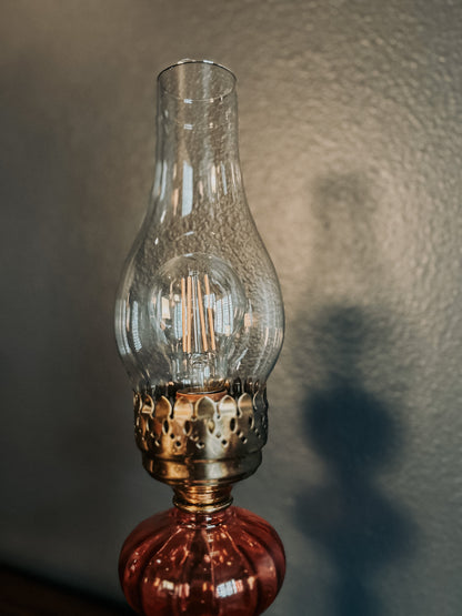 Antique Cranberry and Milk Glass Lamp