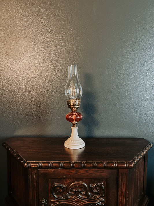 Antique Cranberry and Milk Glass Lamp